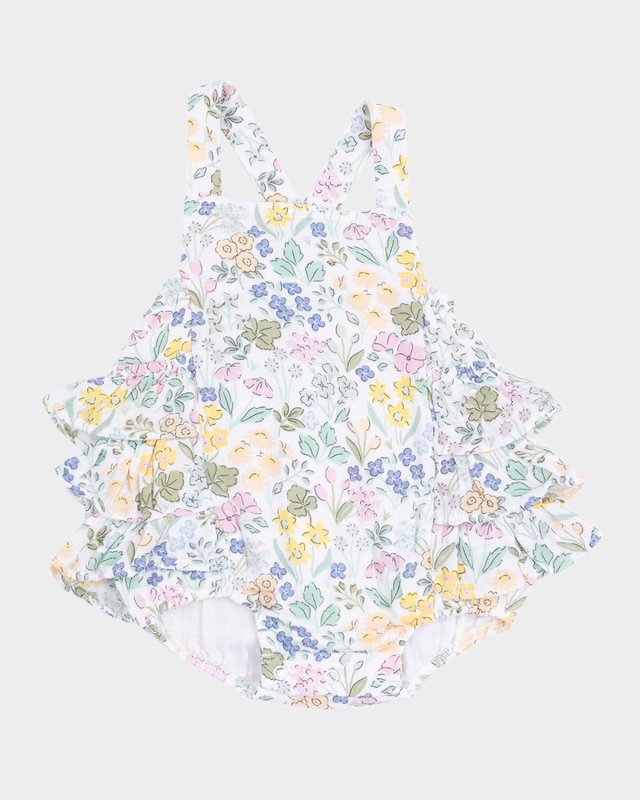 Girl's Samantha Floral-Print Romper W/ Sunhat, Size Newbor